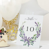 Trouwlavendelbloemen eucalyptus tafelkaart reclamebord met voetstuk