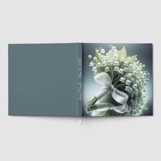 Trouwlelie van de vallei boeket op een spiegel gastenboek (Volledig)