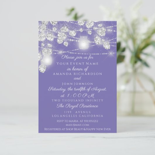 Trouwlichten Jars Glitters Grijs Paars Violet Kaart (Staand voorkant)