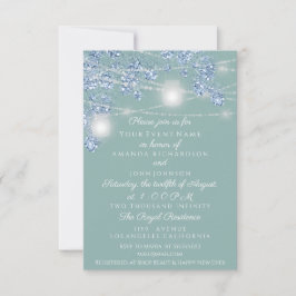 Trouwlichten Potten Rustiek Glitter Blauw Mint Kaart