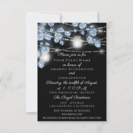 Trouwlichten Potten Rustiek Glitter Blauw Zwart Kaart