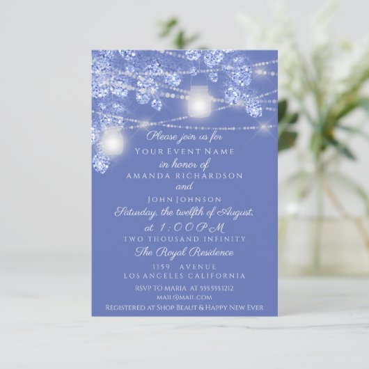 Trouwlichten potten rustieke glitters blauwe vonk  kaart (Staand voorkant)