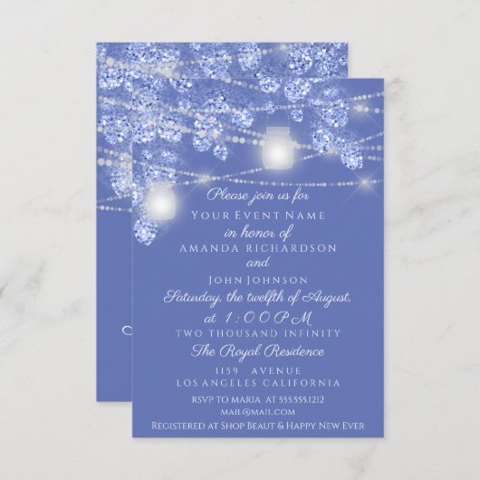 Trouwlichten potten rustieke glitters blauwe vonk  kaart (Voorkant / Achterkant)