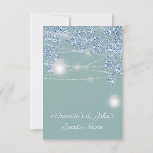 Trouwlichtpotten Rustiek Glitter Blauw Mint Kaart (Achterkant)