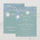 Trouwlichtpotten Rustiek Glitter Blauw Mint Kaart (Voorkant / Achterkant)