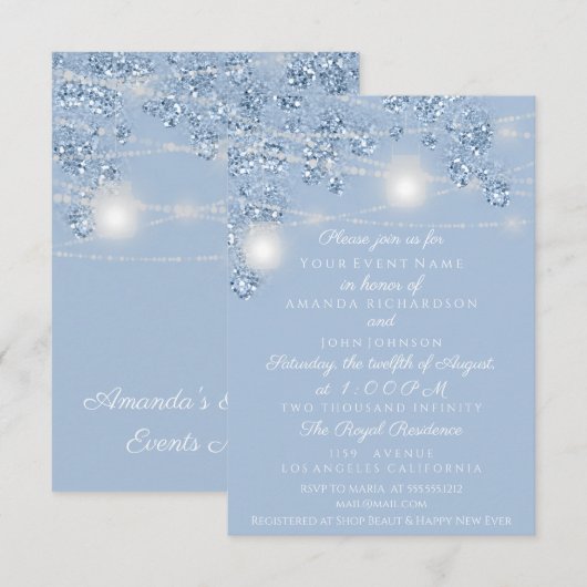 Trouwlichtpotten Rustiek Glitterend Blauwe Pastel Kaart (Voorkant / Achterkant)