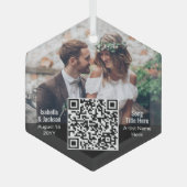 Trouwlied QR-code & foto pasgetrouwden zeshoek Glas Ornament (Voorkant)