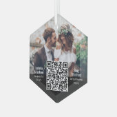 Trouwlied QR-code & foto pasgetrouwden zeshoek Glas Ornament (Voorkant links)
