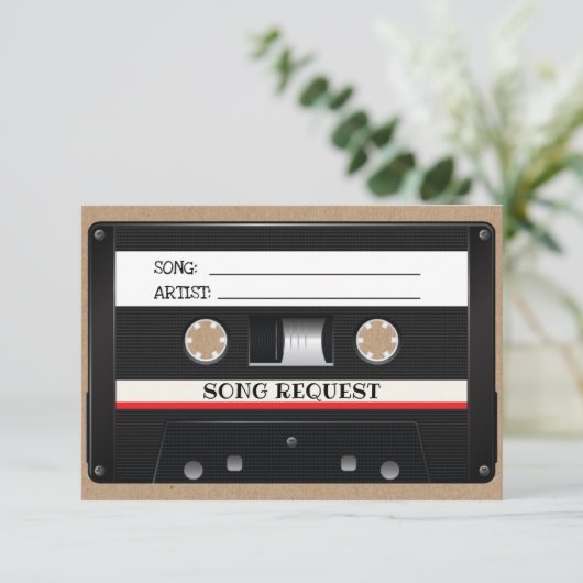 Trouwlied Verzoek Vintage Cassette Kraft RSVP Kaartje (Staand voorkant)