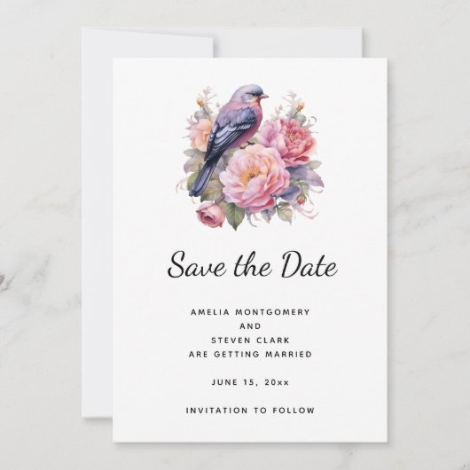 Trouwlied Zittend op Roze Pioenrozen Save The Date (Voorkant)