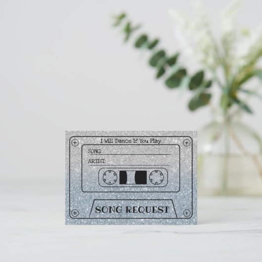 Trouwliedje verzoek stoffig blauwe glitters insert informatiekaartje (Staand voorkant)