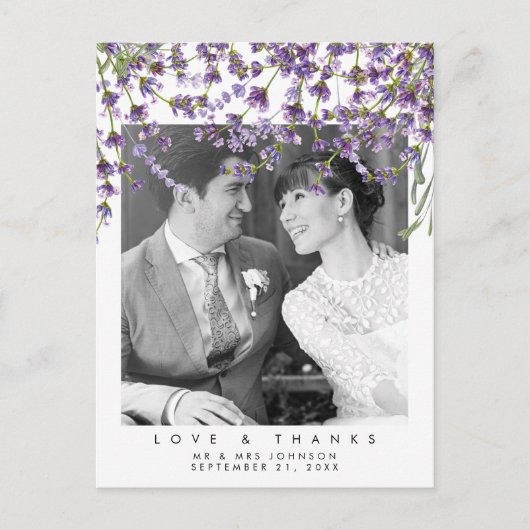 Trouwliefde en bedankt Foto briefkaart Lavendel (Voorkant)