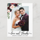 Trouwliefde en dank burgundy blauw bloemmotief briefkaart (Voorkant)