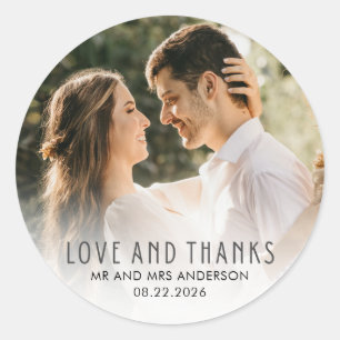 Trouwliefde en dank foto ronde sticker