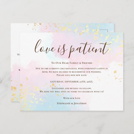 Trouwliefde is Geduldig Bewaar Nieuwe Datum Groenb Aankondigingskaart (Voorkant / Achterkant)