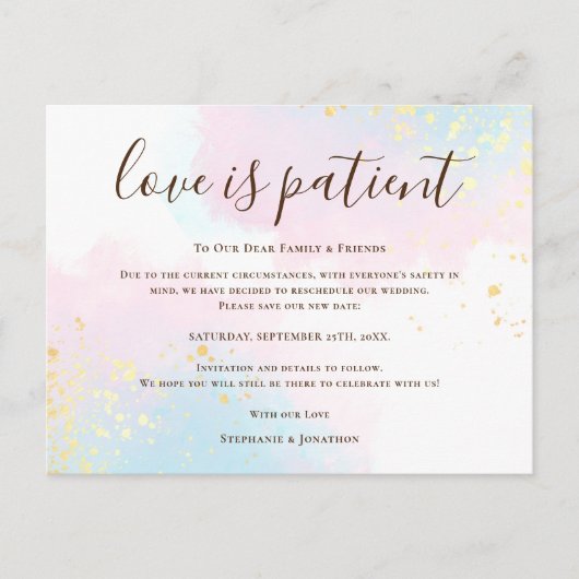 Trouwliefde is Geduldig Bewaar Nieuwe Datum Groenb Aankondigingskaart (Voorkant)