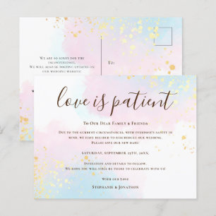 Trouwliefde Is Geduldig Bewaar Nieuwe Datum Teal R Aankondigingskaart