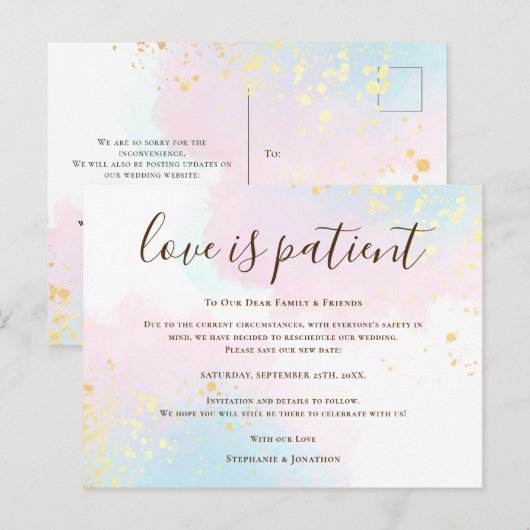 Trouwliefde is Geduldig Nieuwe Datum Groenblauw Ro Aankondigingskaart (Voorkant / Achterkant)