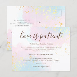 Trouwliefde is geduldig Sla nieuwe datum op Turquo Aankondigingskaart