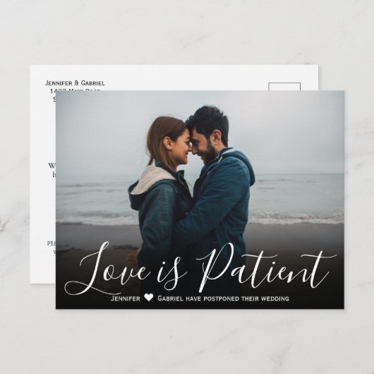 Trouwliefde is Geduldig Uitgesteld Eenvoudig Foto Aankondigingskaart (Voorkant / Achterkant)