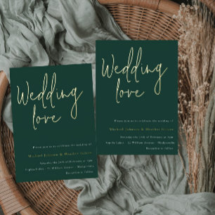 Trouwliefde: Smaragdgroene gouden designer trouwda Folie Uitnodiging