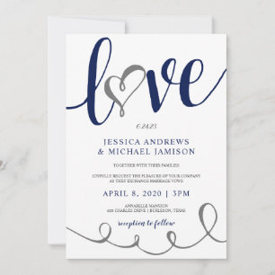 Trouwliefdesscript Navyblauw & Grijs Hart Kaart