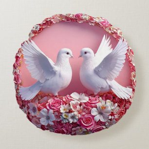 Trouwliefdesvogels Witte Duiven Romantisch Rond Kussen