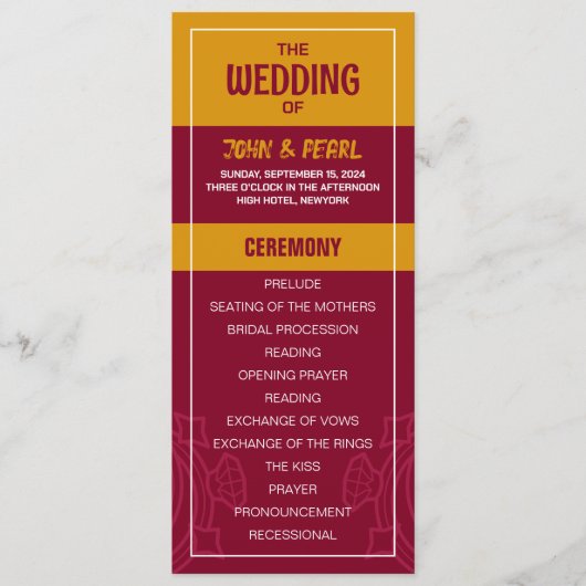 Trouwlijst Programmakaart (Voorkant)