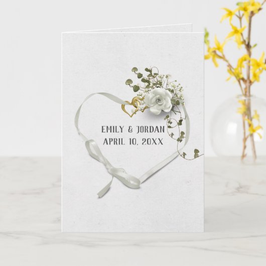 Trouwlint en gouden hart ringen kaart (Gele Bloem)