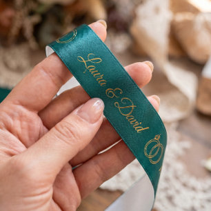 Trouwlint met gepersonaliseerde naam in turquoise satijnen lint