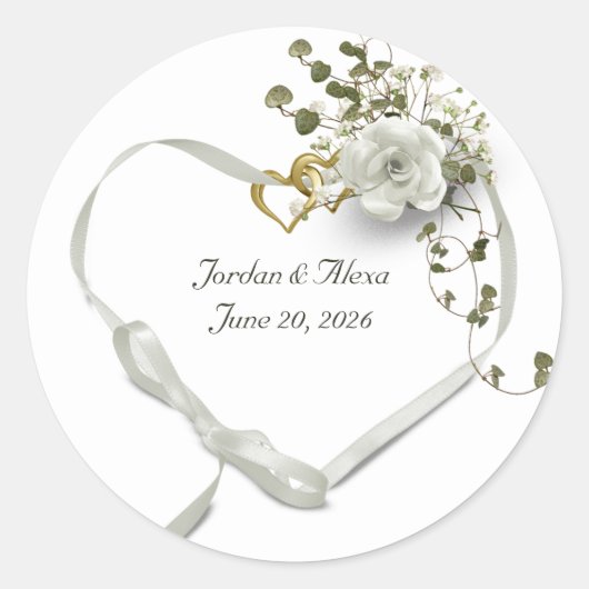 trouwlinthart met roos en ive ronde sticker (Voorkant)