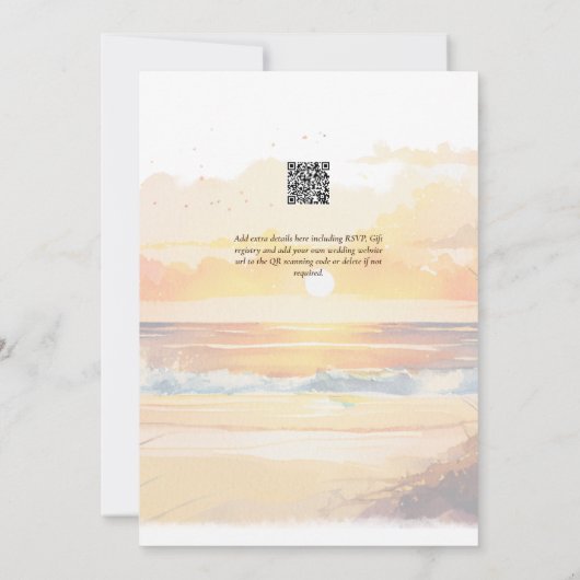 Trouwlocatie aan het strand met zonsondergang kaart (Achterkant)
