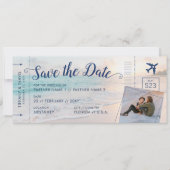 Trouwlocatie aan het strand Prijsvliegticket Foto Save The Date (Voorkant)
