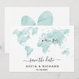 Trouwlocatie Aquarel Wereldkaart Hart Kaart