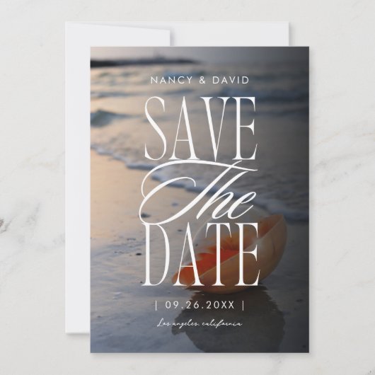 Trouwlocatie op het strand save the date (Voorkant)