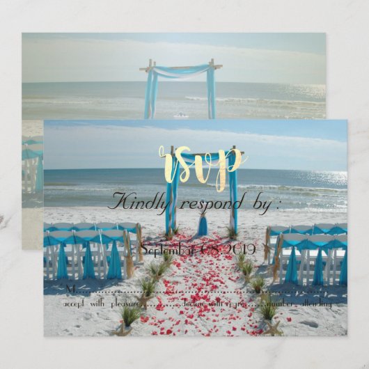 Trouwlocatie Strand Bruiloftsprijsaal RSVP Kaart (Voorkant / Achterkant)