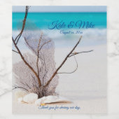 Trouwlocatie strand koraalschelpen tropisch wijn etiket (Enkel label)