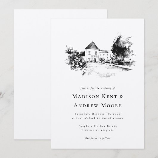 Trouwlocatie Upload uw schets tekening bruiloft Kaart (Voorkant / Achterkant)