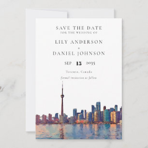 Trouwlocatie waterverf Toronto skyline Save The Date