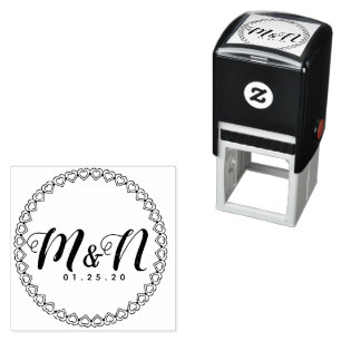 Trouwlogo Dubbel Eenvoudig Hart Cirkelvormig Zelf- Zelfinktende Stempel
