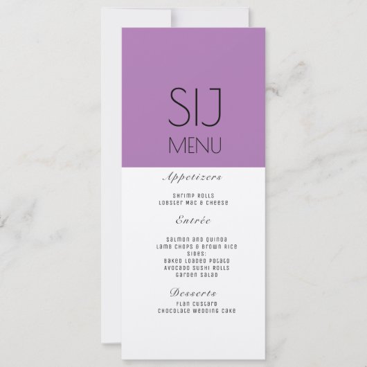 Trouwlogo Eenvoudig Kleurblok Paars Diner Menu (Voorkant)