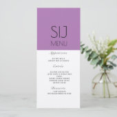 Trouwlogo Eenvoudig Kleurblok Paars Diner Menu (Staand voorkant)