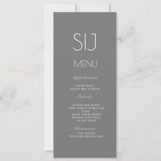 Trouwlogo Grijs Geel Eenvoudig Marmeren Diner Menu (Voorkant)