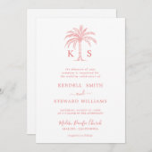 Trouwlogo met monogram en palmboom op uitnodiging (Voorkant / Achterkant)
