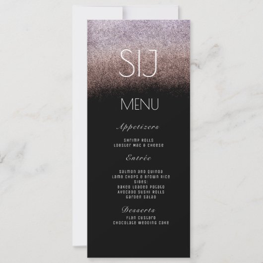 Trouwlogo Ombre Glitter Paars BW Diner Menu (Voorkant)