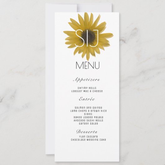 Trouwlogo Realistische Zonnebloem Diner Menu (Voorkant)