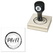 Trouwlogo Rustieke Boomstam Handgetekende Kunst Rubberstempel (Gestempeld)