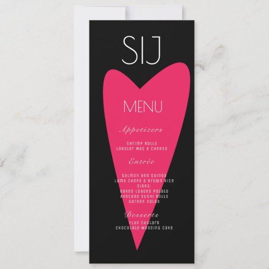 Trouwlogo Vet Hart Zwart Wit Diner Menu (Voorkant)