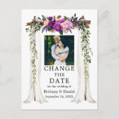 Trouwluifel Paarse bloem Verander de datum Briefkaart (Voorkant)