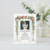 Trouwluifel Poinsettia Floral Verander de datum Briefkaart (Staand voorkant)